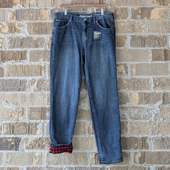 NWT Eddie Bauer Flannel Lined Boyfriend Relaxed Jean Size 12 - Picture 1 of 9